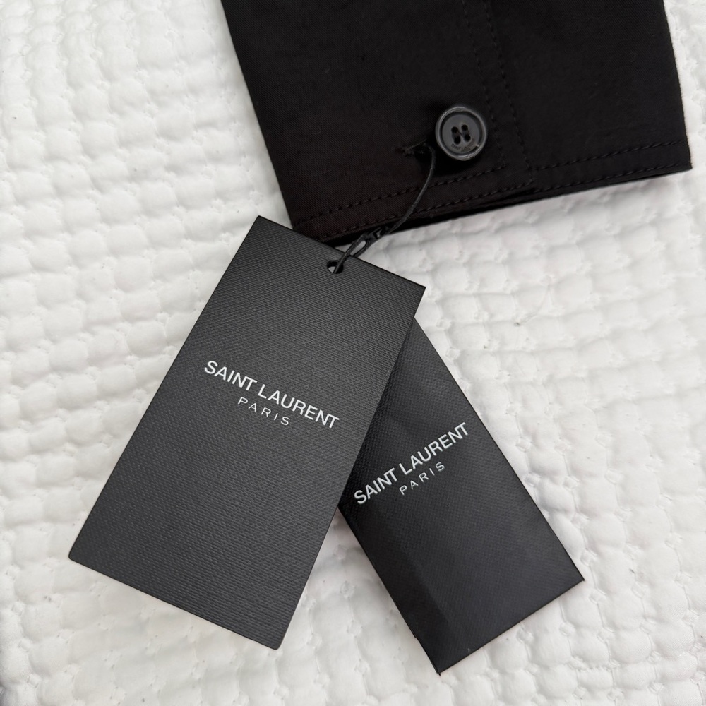 Saint Laurent Wrap Effect Mini Dress Black Cotton Twill Long Sleeve US 6 NWT - Picture 5 of 16